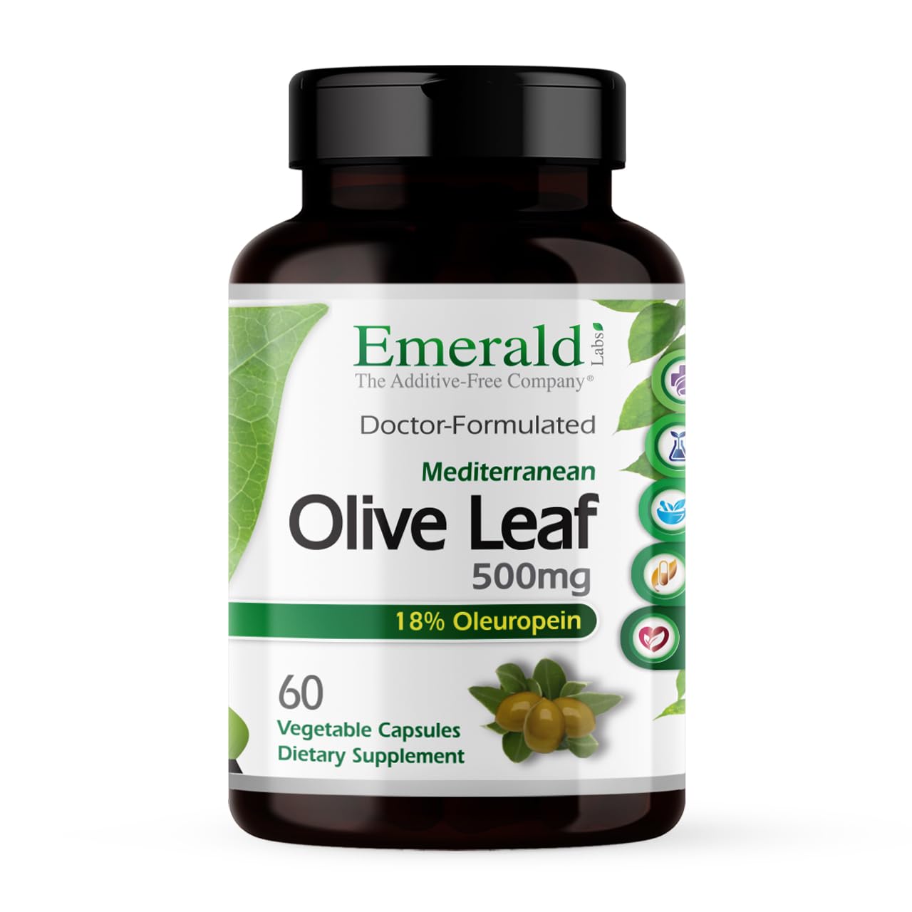 Emerald Labs Mediterranean Olive Leaf 500mg - Gluten-Free Vegan Olive Leaf Extract | 60 Veg Capsules