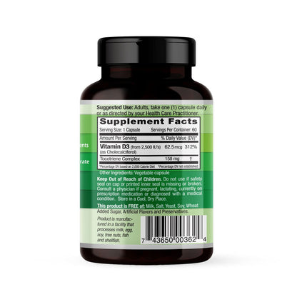 Emerald Labs Vitamin D3 2,500 IU – Bone, Immune & Heart Health – 60 Veg Capsules