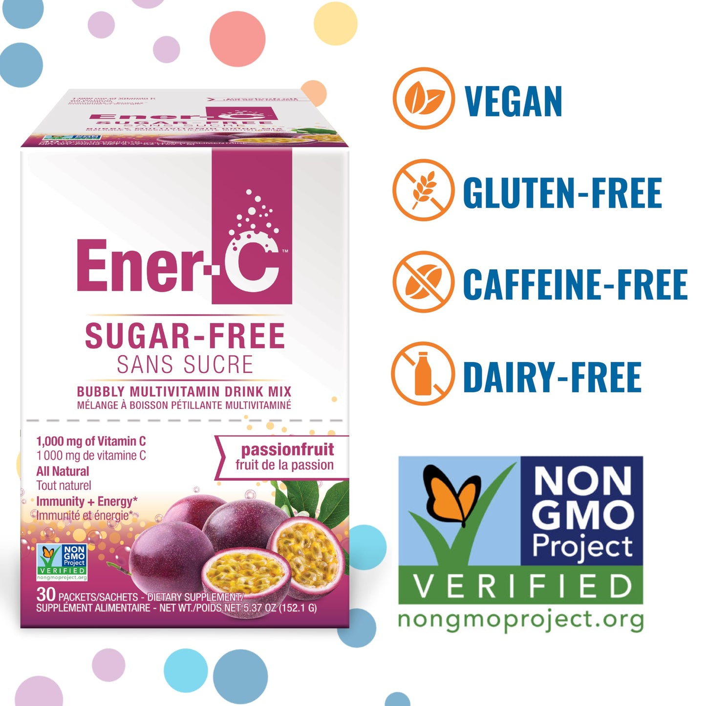 Ener-C Sugar Free Energy Passion Fruit Multivitamin Drink Mix - Vitamin C 1000mg