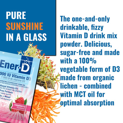 Ener-D Sugar Free Multivitamin Drink Mix with Vitamin D3 - Raspberry, 24 Count