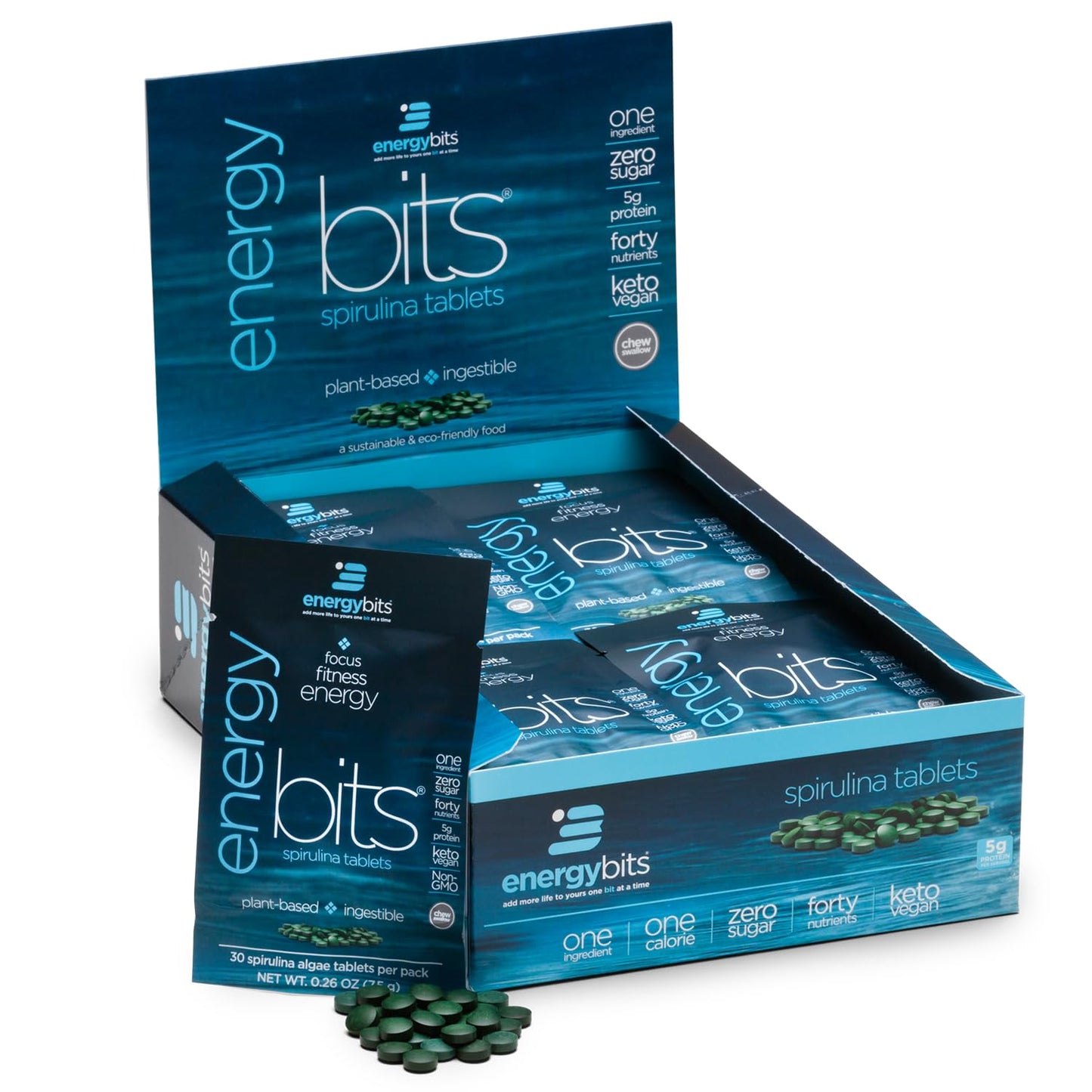 ENERGYBITS Organic Spirulina Tablets – Plant-Based Energy, Focus & Protein | Gluten Free, Vegan, Keto | 900 Tablets