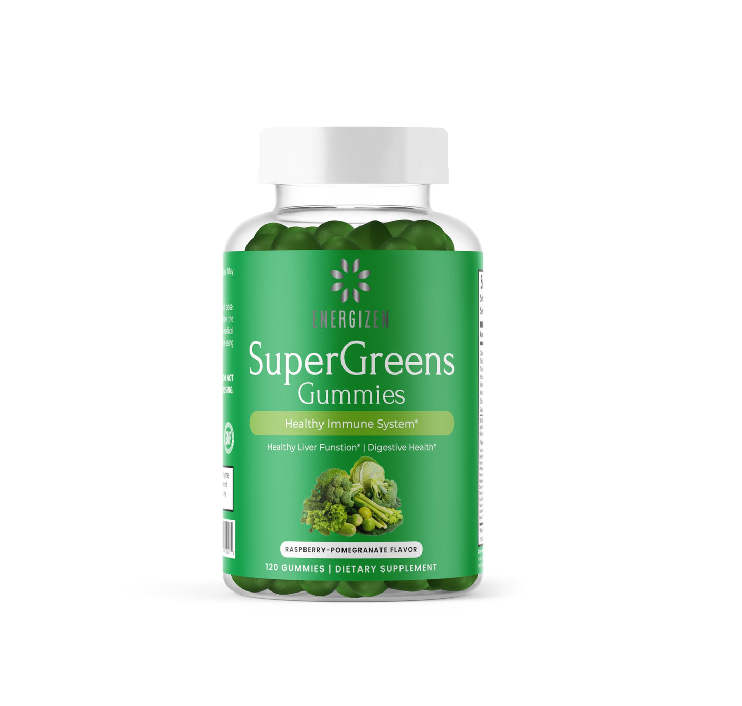 Energizen Green Superfood Gummies Plus – Liver Support, Digestive Health & Immunity (Vegan, Non-GMO, Gluten-Free) – Raspberry & Pomegranate, 120 Count