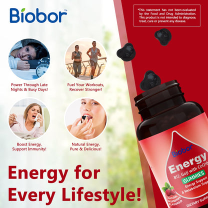 Natural Energy Gummies with B12, Goji & CoQ10 – Raspberry, 60 Count | GMO Free & Gluten Free
