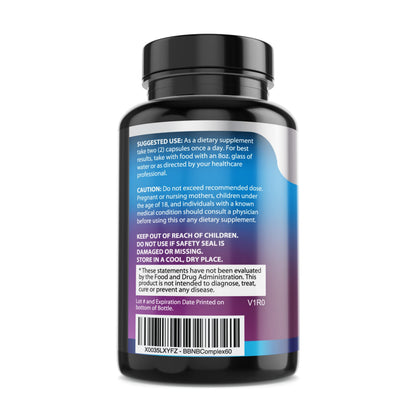 Vitamin B Complex + Vitamin C - Immune, Energy & Metabolism Support | 60 Caps | Vegan