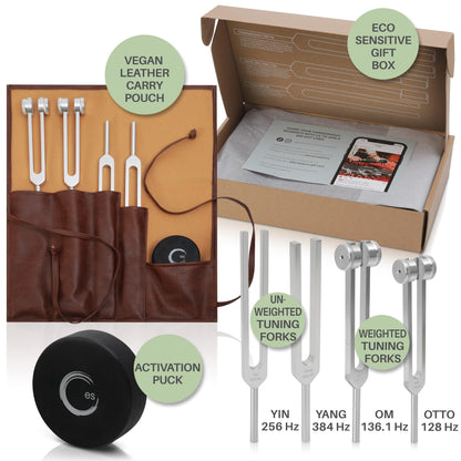 ENSO SENSORY Resonance Tuning Fork Set – 128Hz, 136.1Hz, 256Hz, 384Hz for Stress, Sleep & Chakra Balance