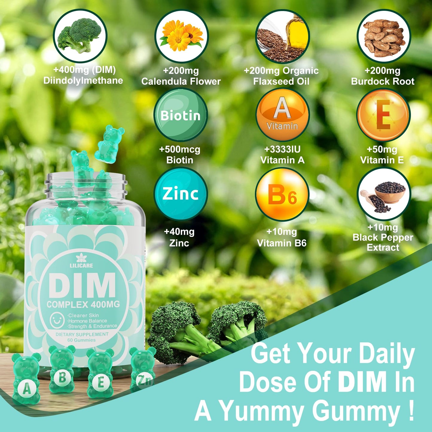 EnvyDeal DIM Supplement Women 400mg – Hormone Balance, Sugar Free Gummies, Bioperine & Flaxseed Oil (120 Ct)
