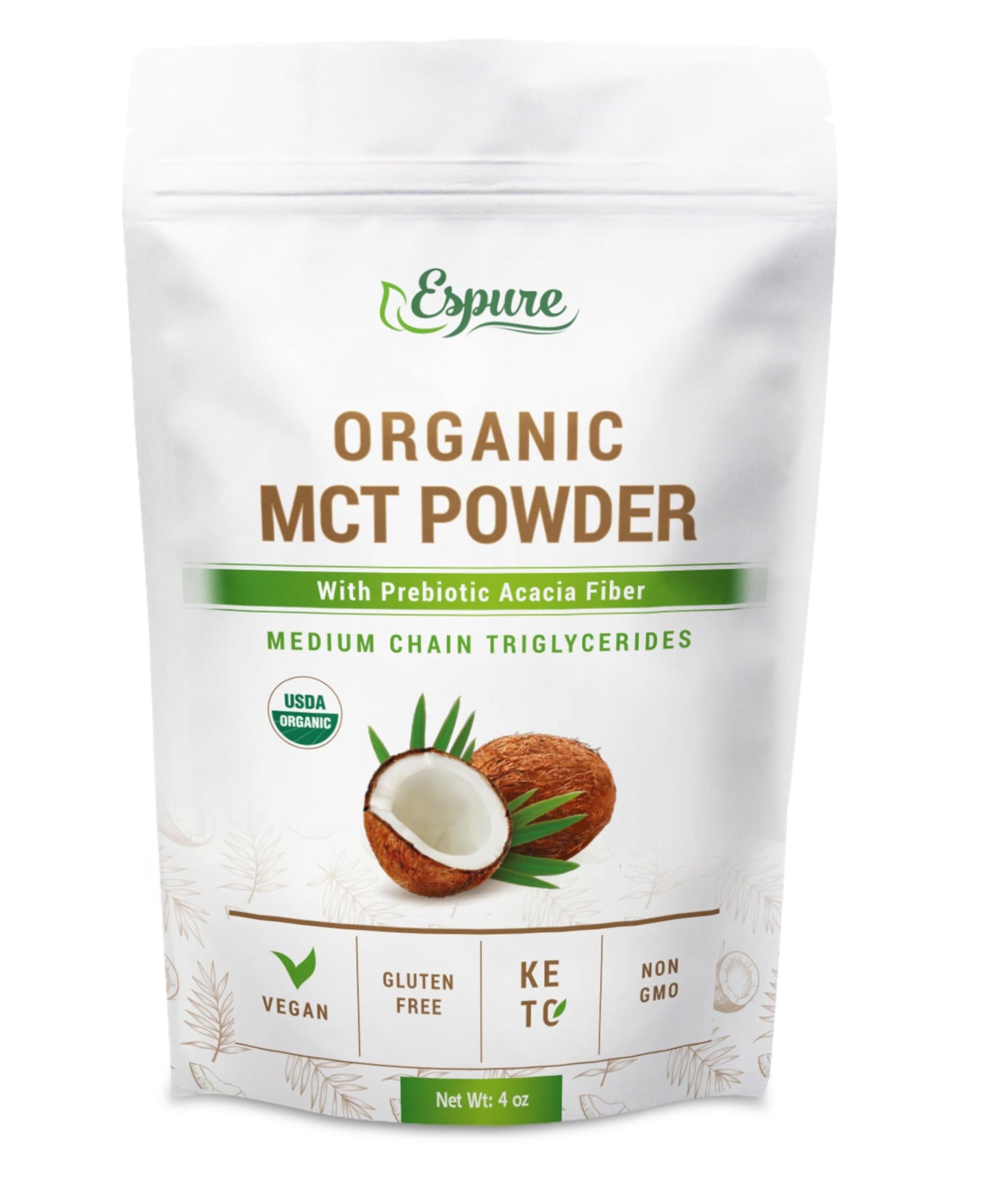 Espure Organic MCT Powder - USDA Certified Organic with Prebiotic Acacia Fiber - 4 oz
