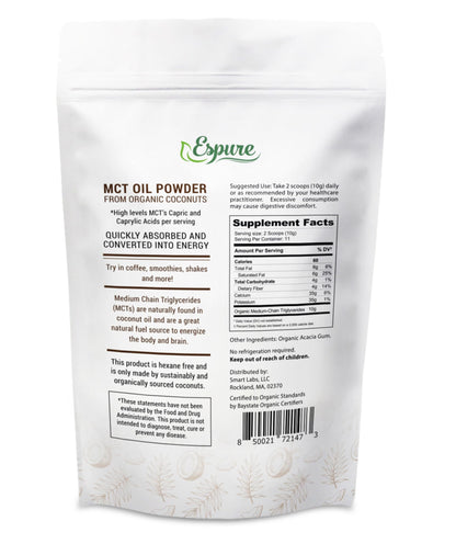 Espure Organic MCT Powder - USDA Certified Organic with Prebiotic Acacia Fiber - 4 oz