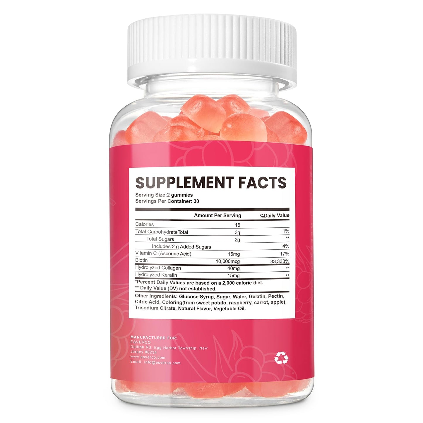 Esverco Biotin 10000mcg Keratin Collagen Gummies – Hair & Nails Support