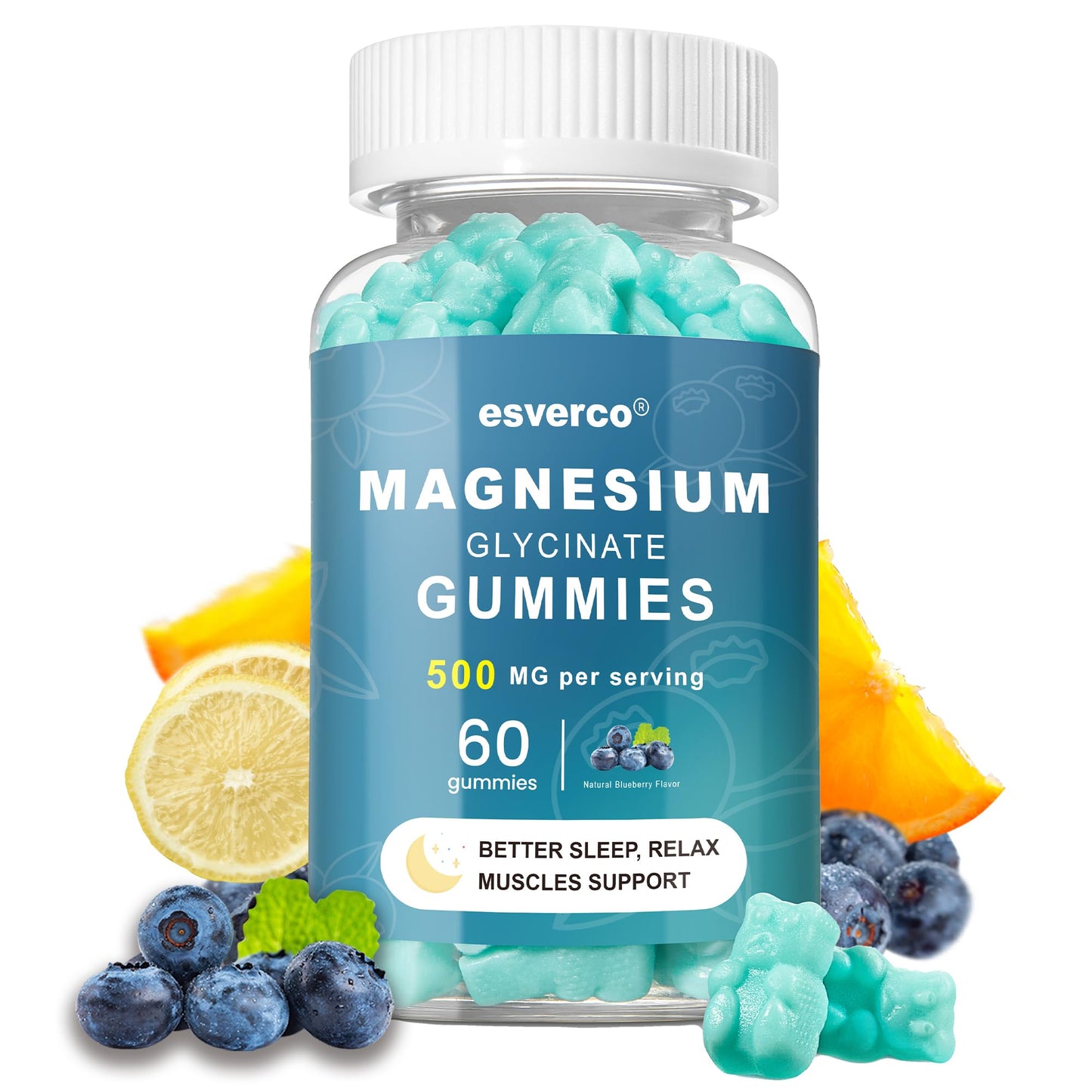 Esverco Magnesium Glycinate Gummies 500mg Sleep Support – Vegan, Non-GMO, 60 Count
