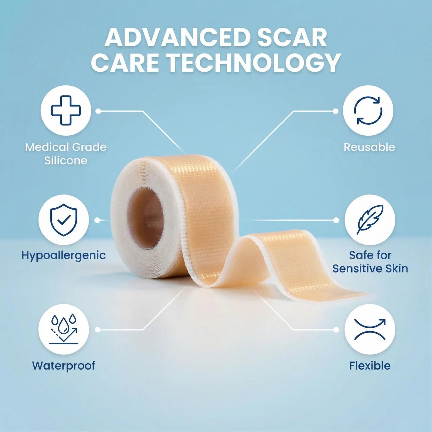 Eva Naturals Medical Grade Silicone Scar Tape 1.6in x 120in – Reusable Sheets for Surgical, C-Section, Keloid & Burn Scars