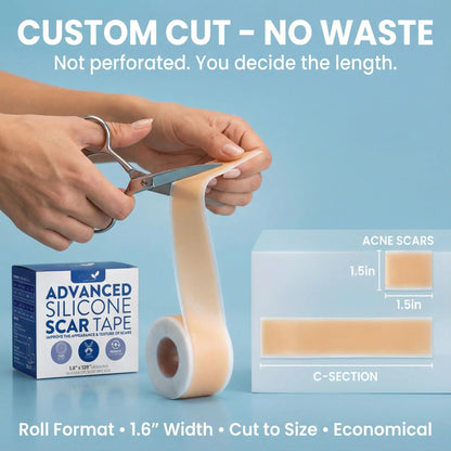 Eva Naturals Medical Grade Silicone Scar Tape 1.6in x 120in – Reusable Sheets for Surgical, C-Section, Keloid & Burn Scars