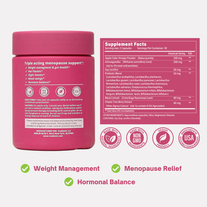 Complete Menopause Vitamins by EVABIOTIC – Vegan, Non-GMO Formula for Hot Flashes, Weight Management & Mood Support
