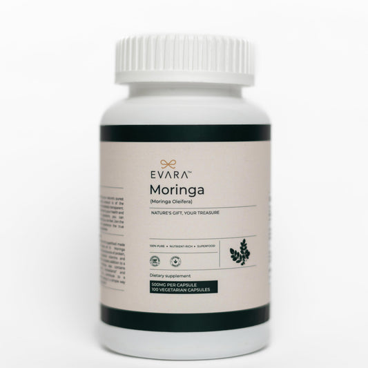 EVARA Moringa Capsules 500mg – Organic Green Superfood (100 Count)