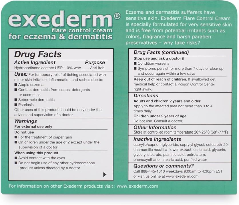 Exederm Flare Control Cream for Eczema & Dermatitis, 2oz