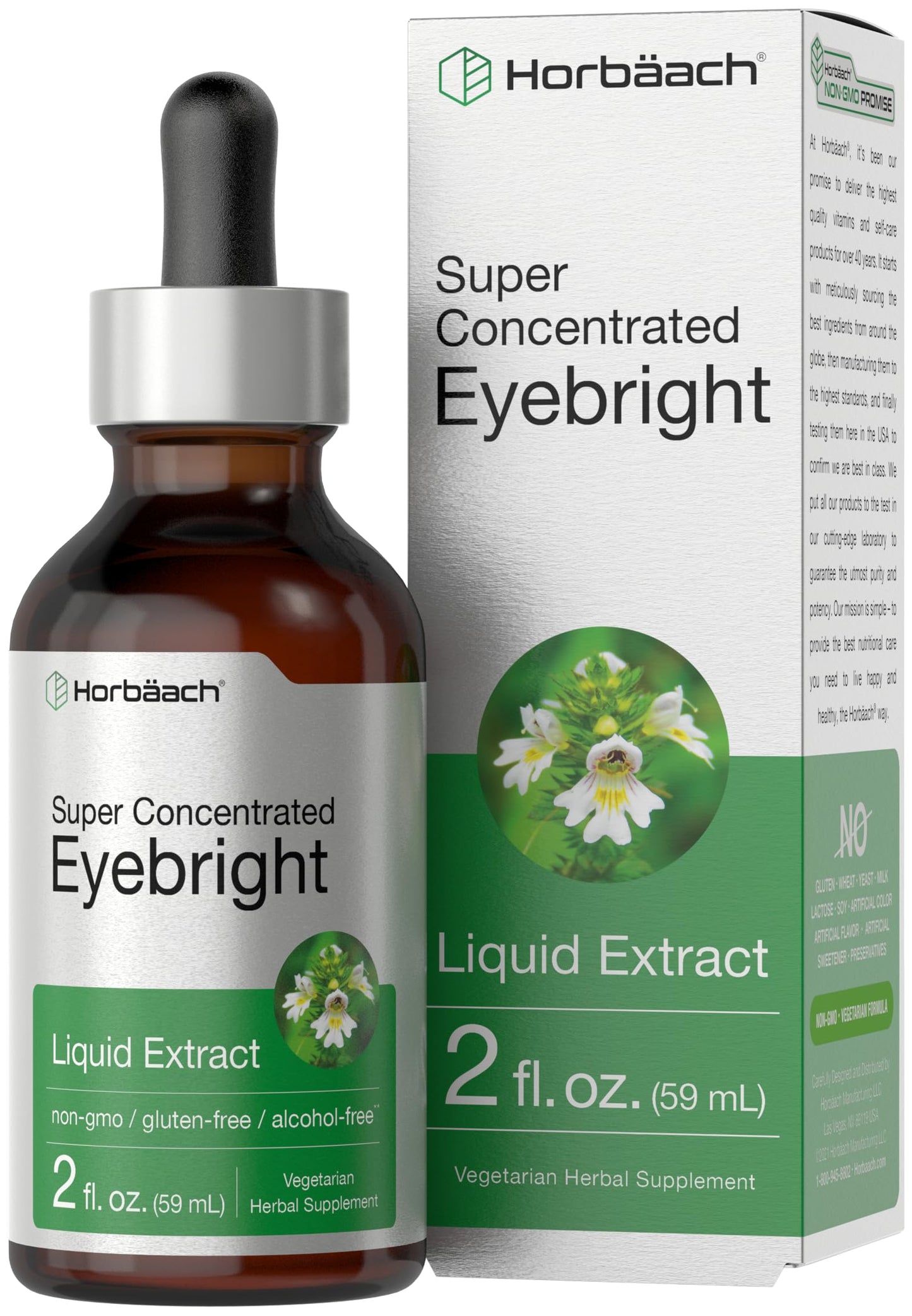 Horbäach Eyebright Herb Supplement | 2 fl oz Alcohol Free Liquid Extract Tincture | Vegetarian, Non-GMO, Gluten Free