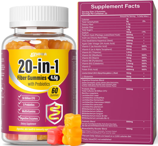 EYHBQIA Fiber Gummies for Women – 9-in-1 Prebiotic Fiber, Probiotics & Vitamins | Sugar-Free Keto Digestive Support