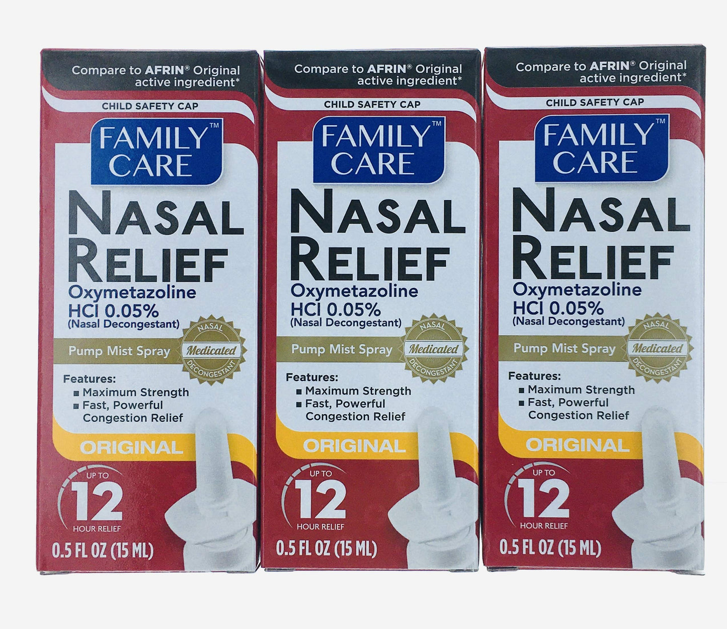 Family Care Nasal Relief Pump Mist Spray .5 oz – Pack of 3 | Anti-Drip, 12-Hour Relief