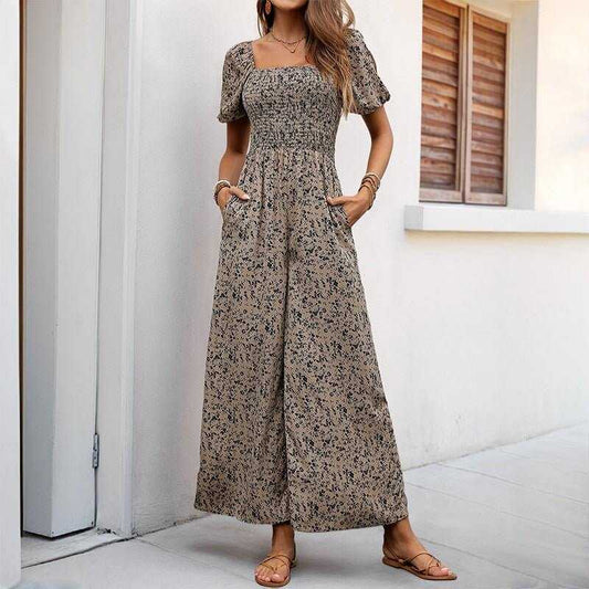 Fashion Commuting Style Jumpsuit for Women - Printed Wide-Leg Pants in Apricot, S-XL