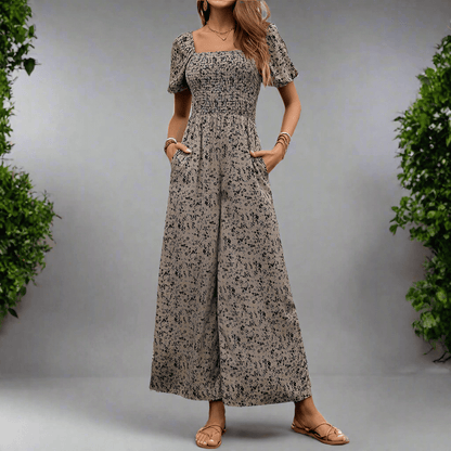 Fashion Commuting Style Jumpsuit for Women - Printed Wide-Leg Pants in Apricot, S-XL