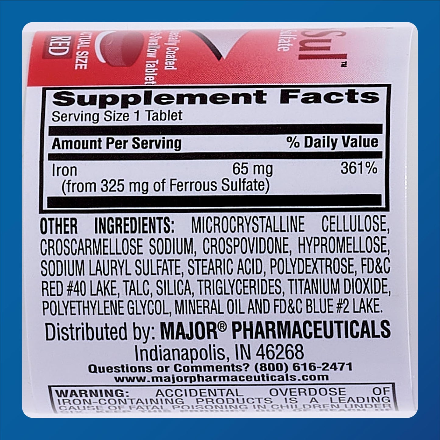 MAJOR Ferosul Ferrous Sulate 325mg Tablets – 65mg Elemental Iron | Iron Supplement (3 Pack, Red)
