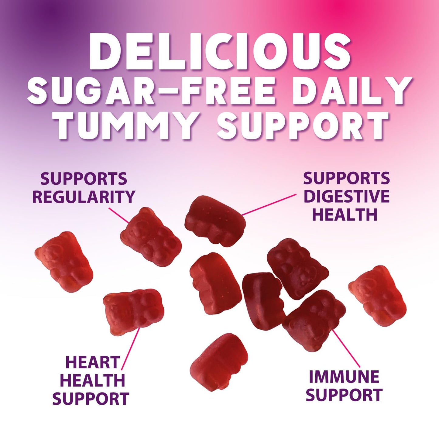Prebiotic Fiber Gummies 4g - Sugar Free Gummy Fiber Supplement for Digestive Health & Regularity - Raspberry Flavor | Plant-Based, Non-GMO, Gluten Free - 60 Gummies