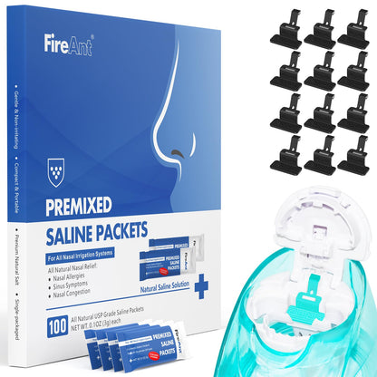 FireAnt 100 Saline Packets & 12 Silicone Pods for Navage Nasal Care