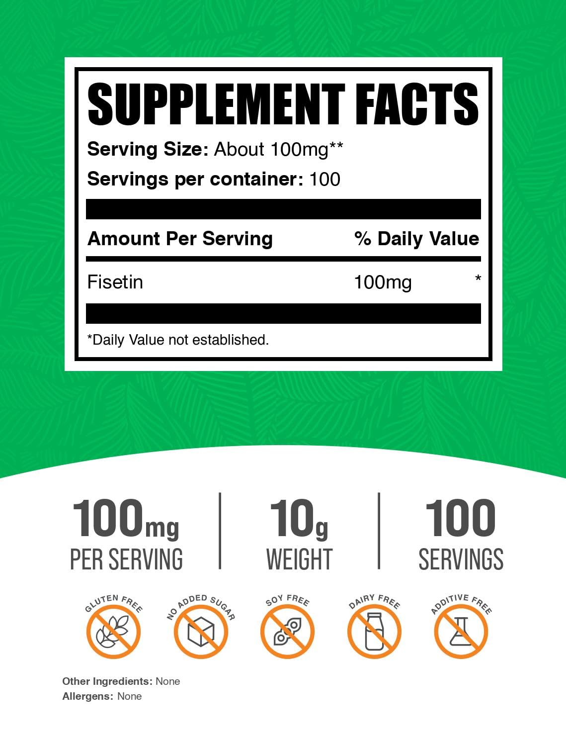 BulkSupplements Fisetin Powder – 100mg per Serving, Gluten Free, 10g