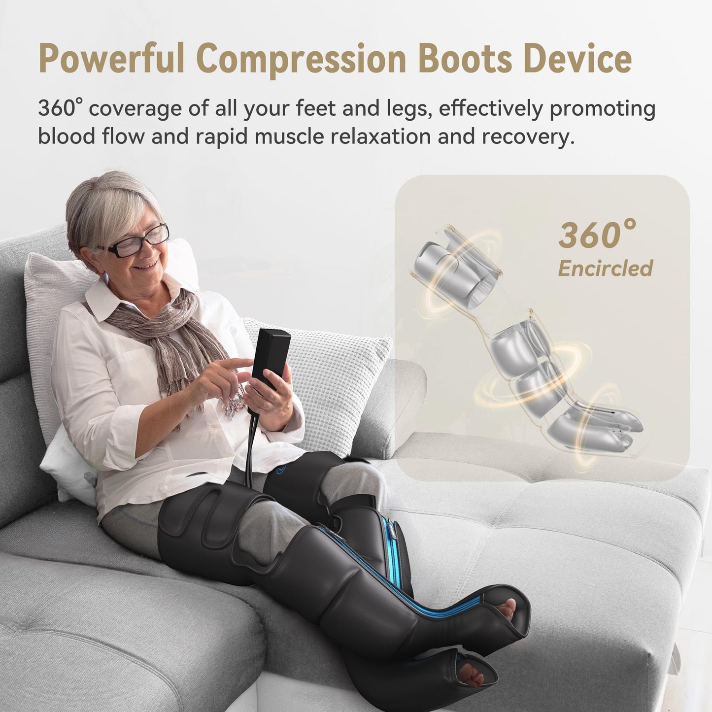 FIT KING Rechargeable Leg & Foot Massager – Cordless Air Compression, 3 Modes, 10 Intensities, 5 Timers