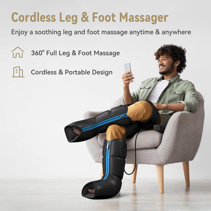 FIT KING Rechargeable Leg & Foot Massager – Cordless Air Compression, 3 Modes, 10 Intensities, 5 Timers