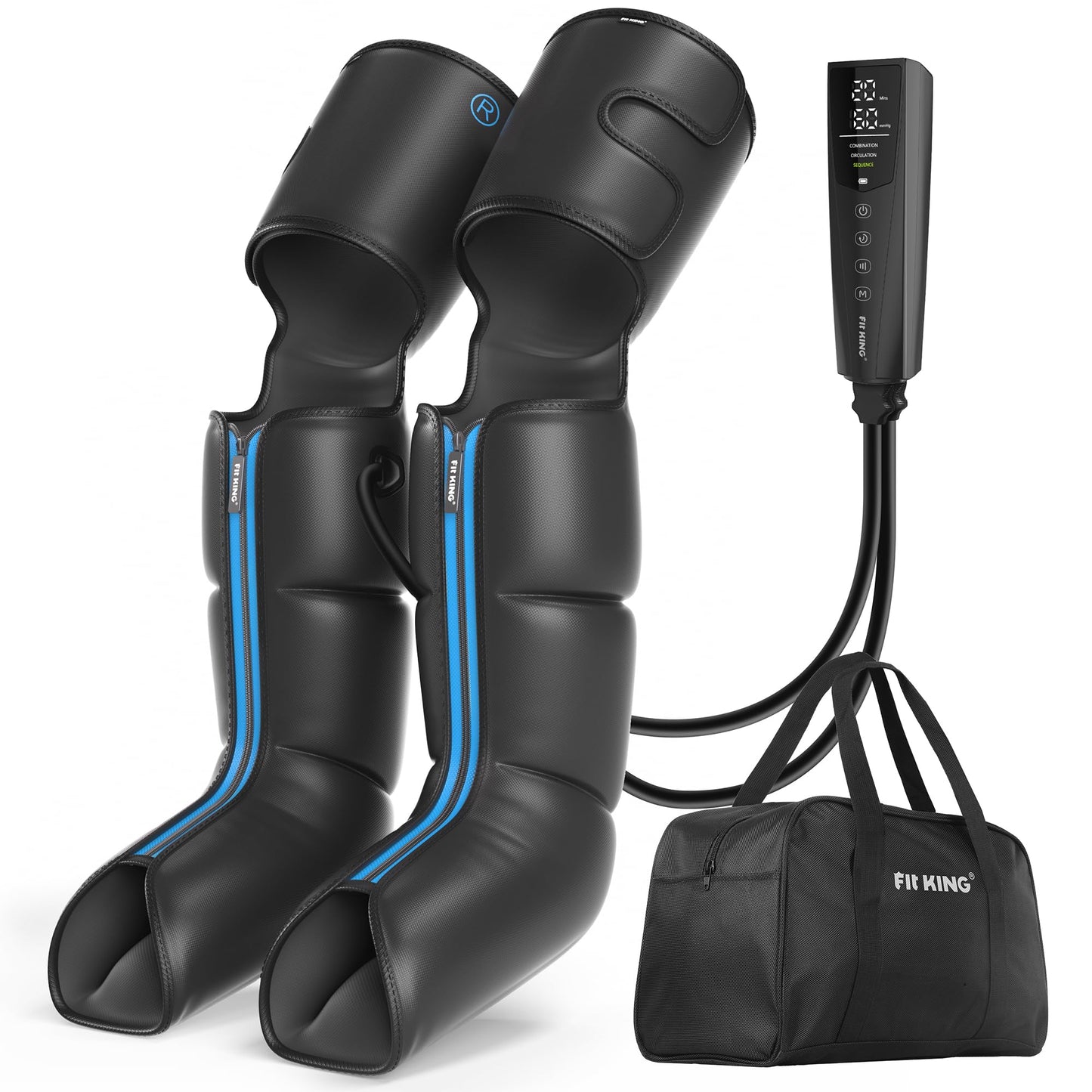FIT KING Rechargeable Leg & Foot Massager – Cordless Air Compression, 3 Modes, 10 Intensities, 5 Timers