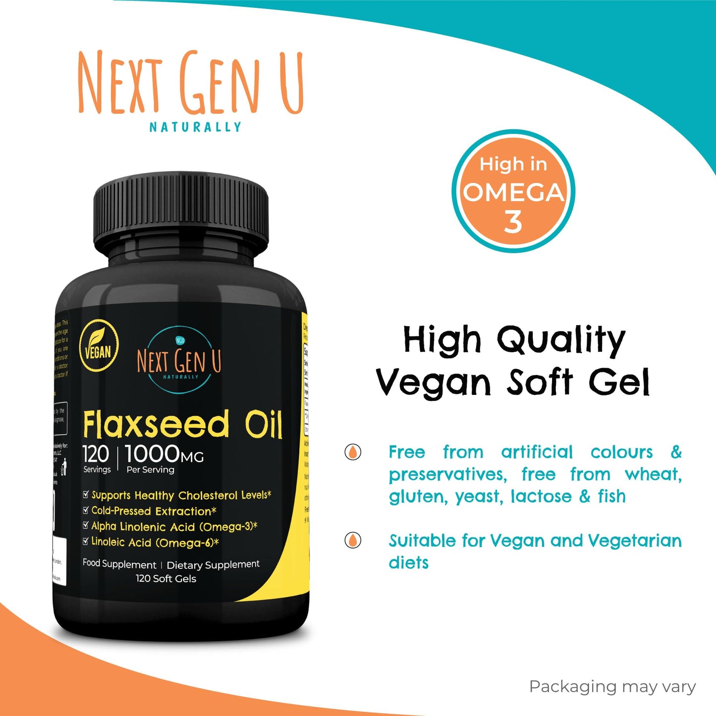 Flaxseed Oil Capsules 1000 mg – 120 Vegan Soft Gels | NextGenU Pack of 2
