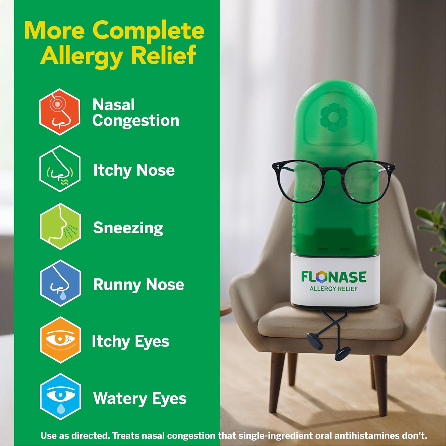 Flonase Allergy Relief Nasal Spray — 24-Hour Non-Drowsy, 144 Sprays per Bottle (Pack of 2) for Fall & Seasonal Allergies