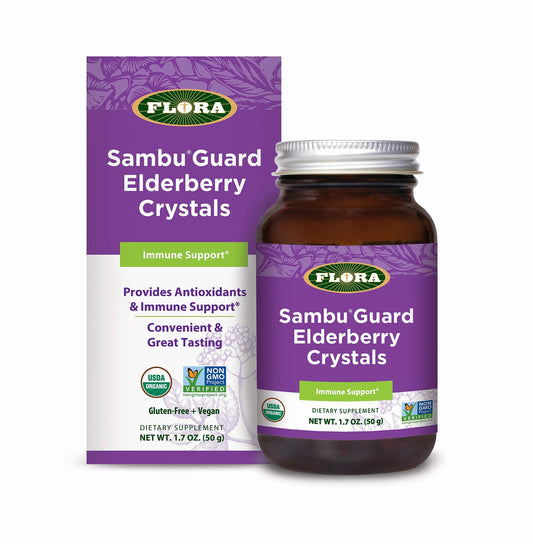 Flora SambuGuard Elderberry Crystals – مضادات الأكسدة ودعم المناعة، مسحوق بوزن 1.7 أونصة
