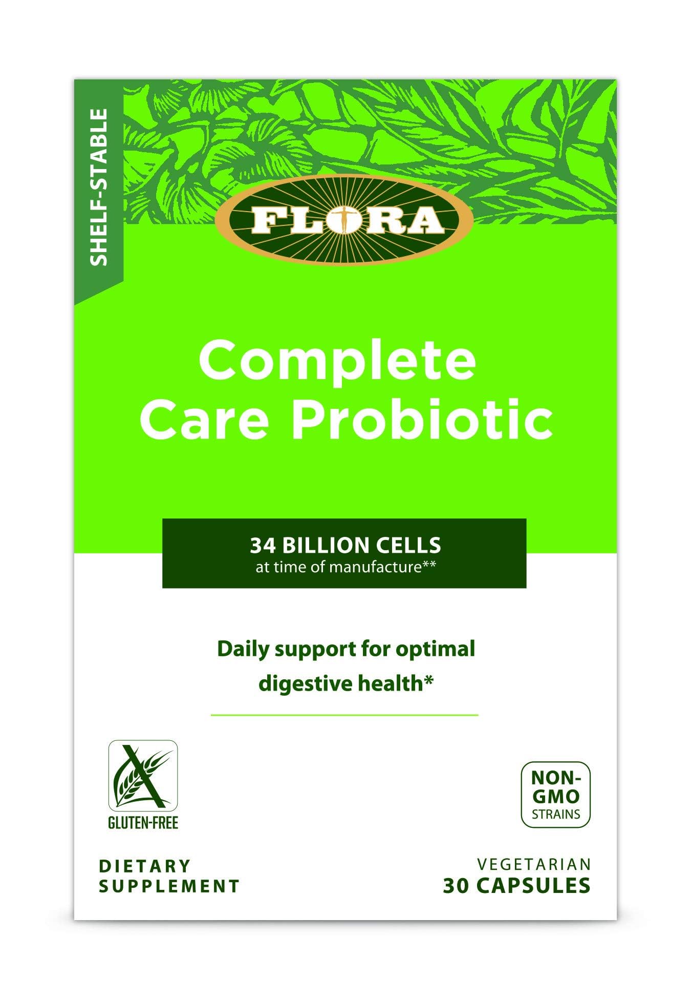 Flora Complete Care Probiotic 34B CFU – 6 Strains, Gluten-Free & Non-GMO | 30 Veg Capsules