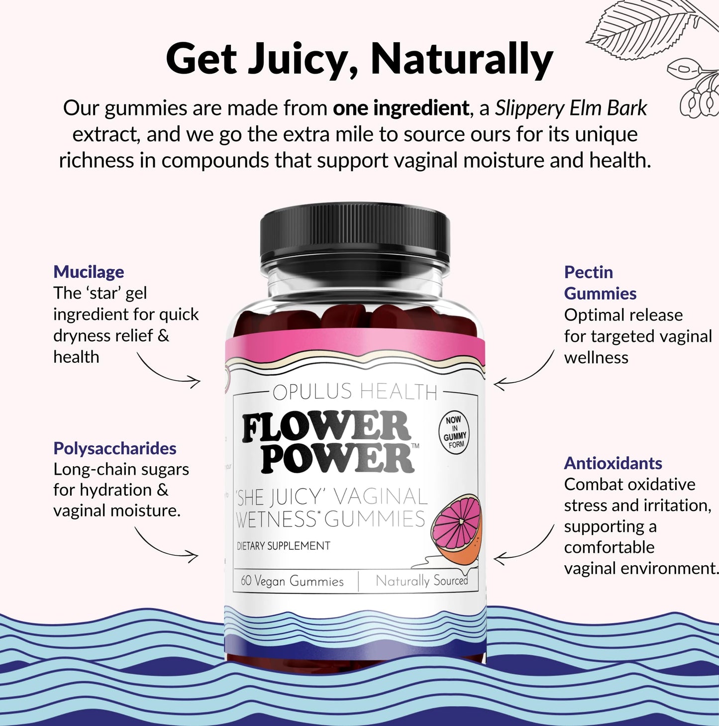 Flower Power She Juicy Gummies – Vegan Vaginal Moisturizer, Sugar-Free, Blueberry Flavor