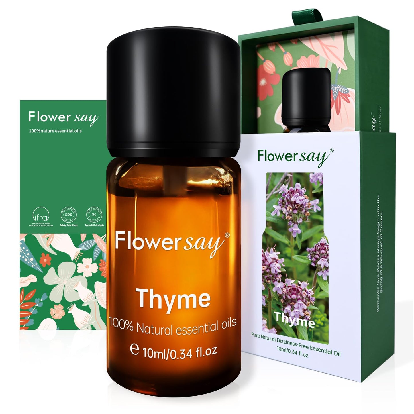 FLOWERSAY Thyme Essential Oil 0.34 oz | 100% Pure, Undiluted Therapeutic Grade