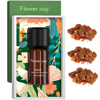 FLOWERSAY Myrrh Essential Oil 0.34Oz | 100% Pure, MAX Undiluted Therapeutic Grade