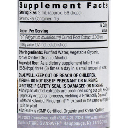 Nature's Answer Fo-Ti Root with Organic Alcohol, 1 oz | Hair, Skin & Nails | Gluten-Free | Vegan | Non-GMO | Single Count