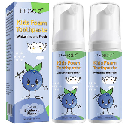 Foam Toothpaste for Kids – Blueberry, 2 Pack, Low Fluoride, U‑Shaped Brush