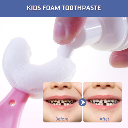 Foam Toothpaste for Kids – Blueberry, 2 Pack, Low Fluoride, U‑Shaped Brush