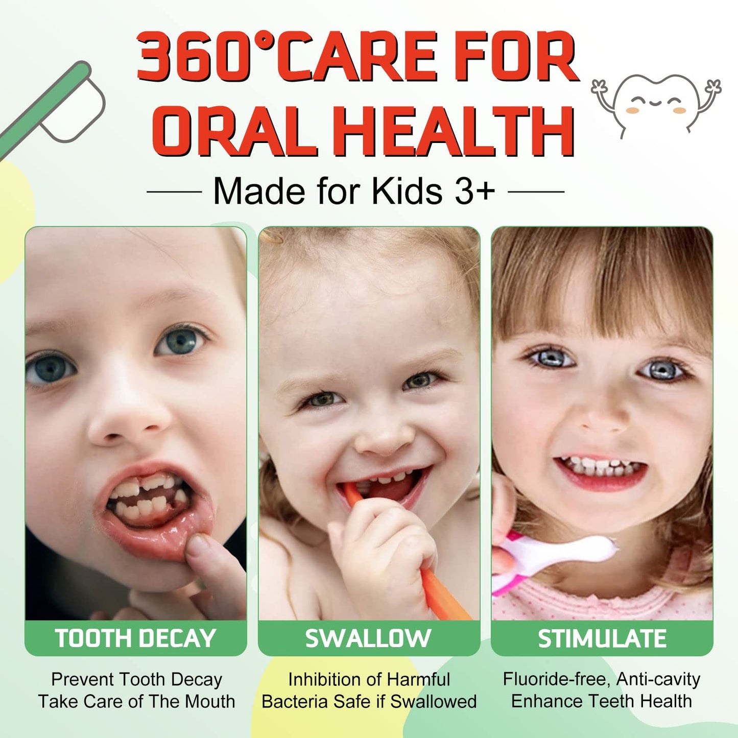 Kids Foam Toothpaste with Low Fluoride – Fruit Flavors (3 Pack)