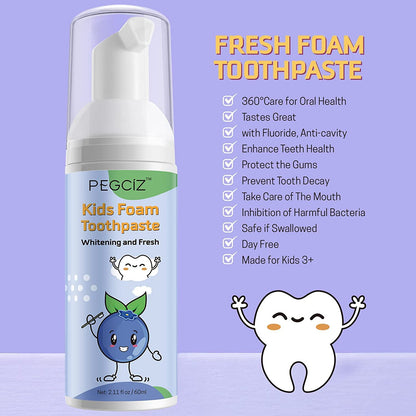 Foam Toothpaste Kids - Low Fluoride, Strawberry-Blueberry Flavor for U-Shaped Toothbrush