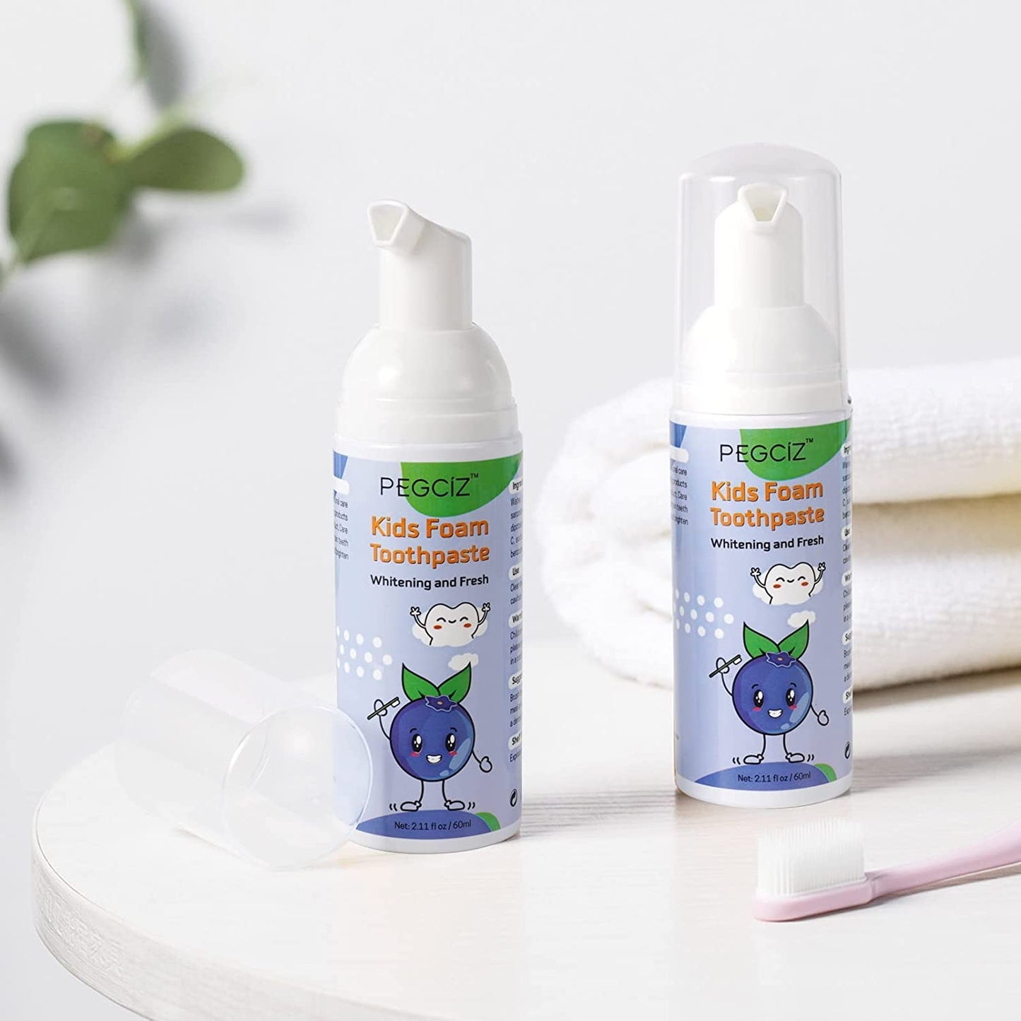 Foam Toothpaste Kids - Low Fluoride, Strawberry-Blueberry Flavor for U-Shaped Toothbrush