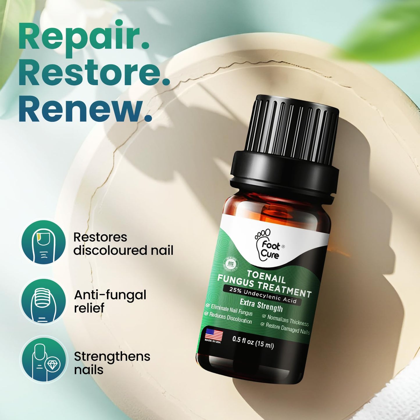 Foot Cure Toenail Fungus Treatment Extra Strength – Athletes Foot & Damaged Nail Repair | Made in USA