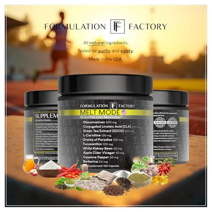 Formulation Factory Melt Mode 10-in-1 Metabolic Health & Energy Support | Green Tea, L-Carnitine, CLA, Glucomannan & More | Helps Support Appetite & Metabolism Balance | 360 Count (Pack of 3)