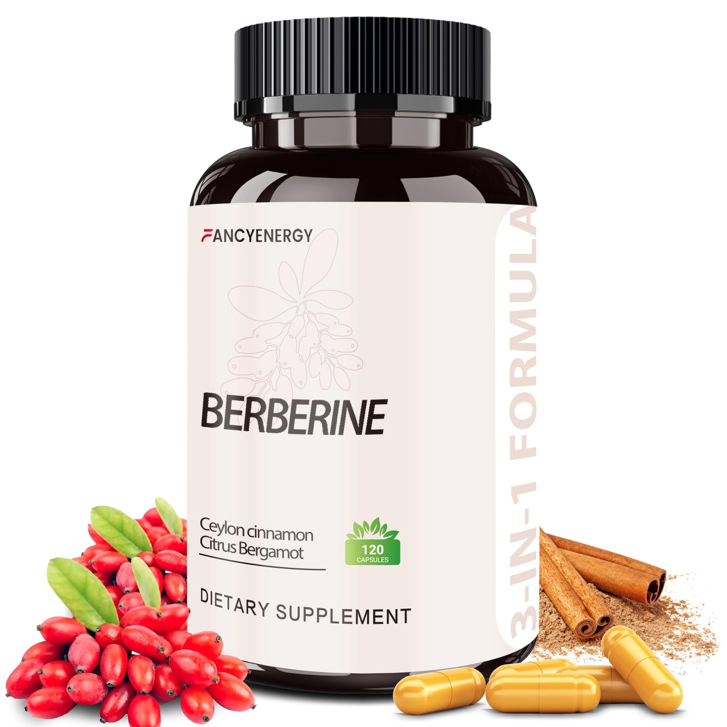 FraFr.gancia Berberine HCl with Ceylon Cinnamon & Citrus Bergamot – 120 Vegan Capsules