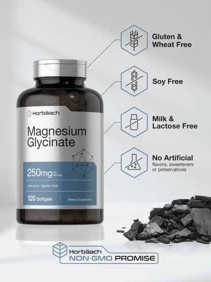 Horbäach Magnesium Glycinate | 250 mg | 120 Softgels | Non-GMO & Gluten Free