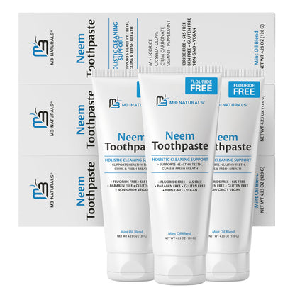 Fluoride-Free Neem Toothpaste with Mint for Adults & Kids – Vegan, Gluten & SLS Free | 4.23 oz (120 g) Pack of 3 by M3