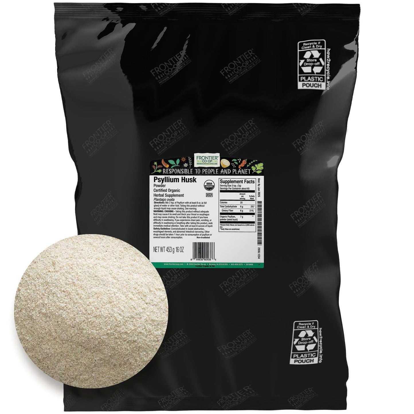 Frontier Co-op Organic Psyllium Husk Powder 1lb | Gluten-Free, Kosher Certified